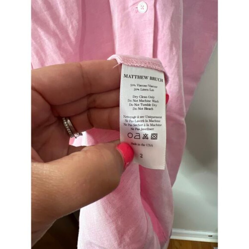 NEW Matthew Bruch Shirt Dress Linen Button Collared Midi Dress Pink Size: 2 - Picture 5 of 7